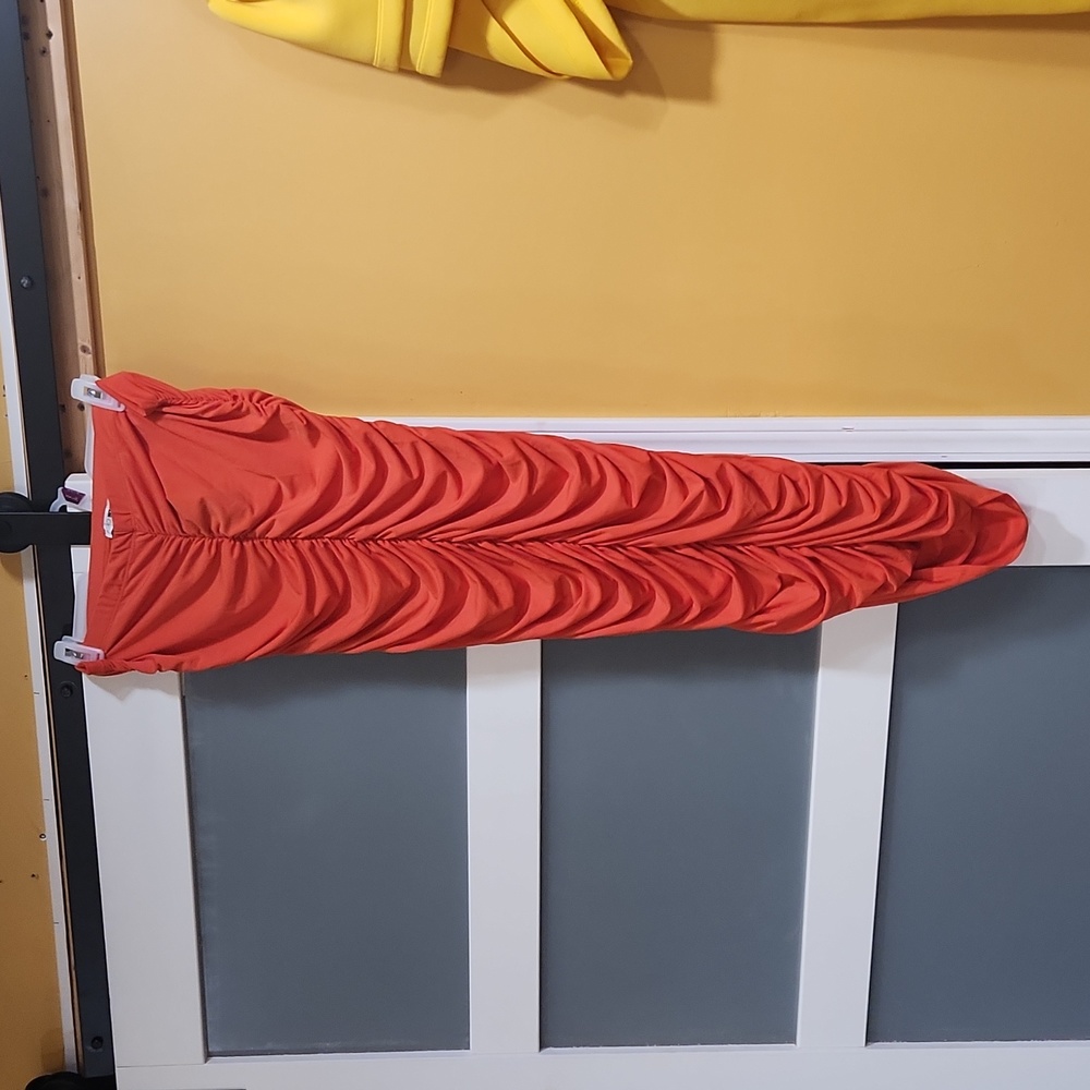 Sofisticated Tangerine Ruched Strapless Dress - image 1